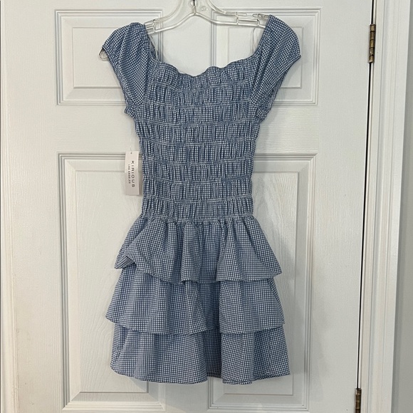 Chic Blue Gingham Tiered Mini Dress - Picture 4 of 4